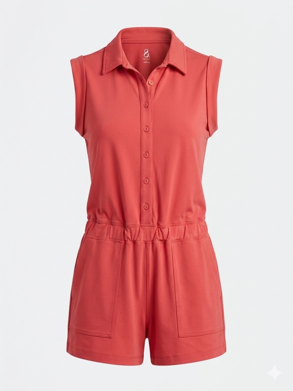 Lou & Grey Sleeveless Coral-Red Button Romper